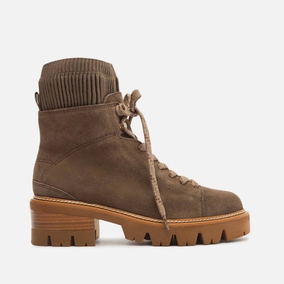 Arezzo Madelyn Suede Leather Lug Sole Ankle Lace-Up Boot Casual Tan NWT Size 7.5 - Picture 1 of 13